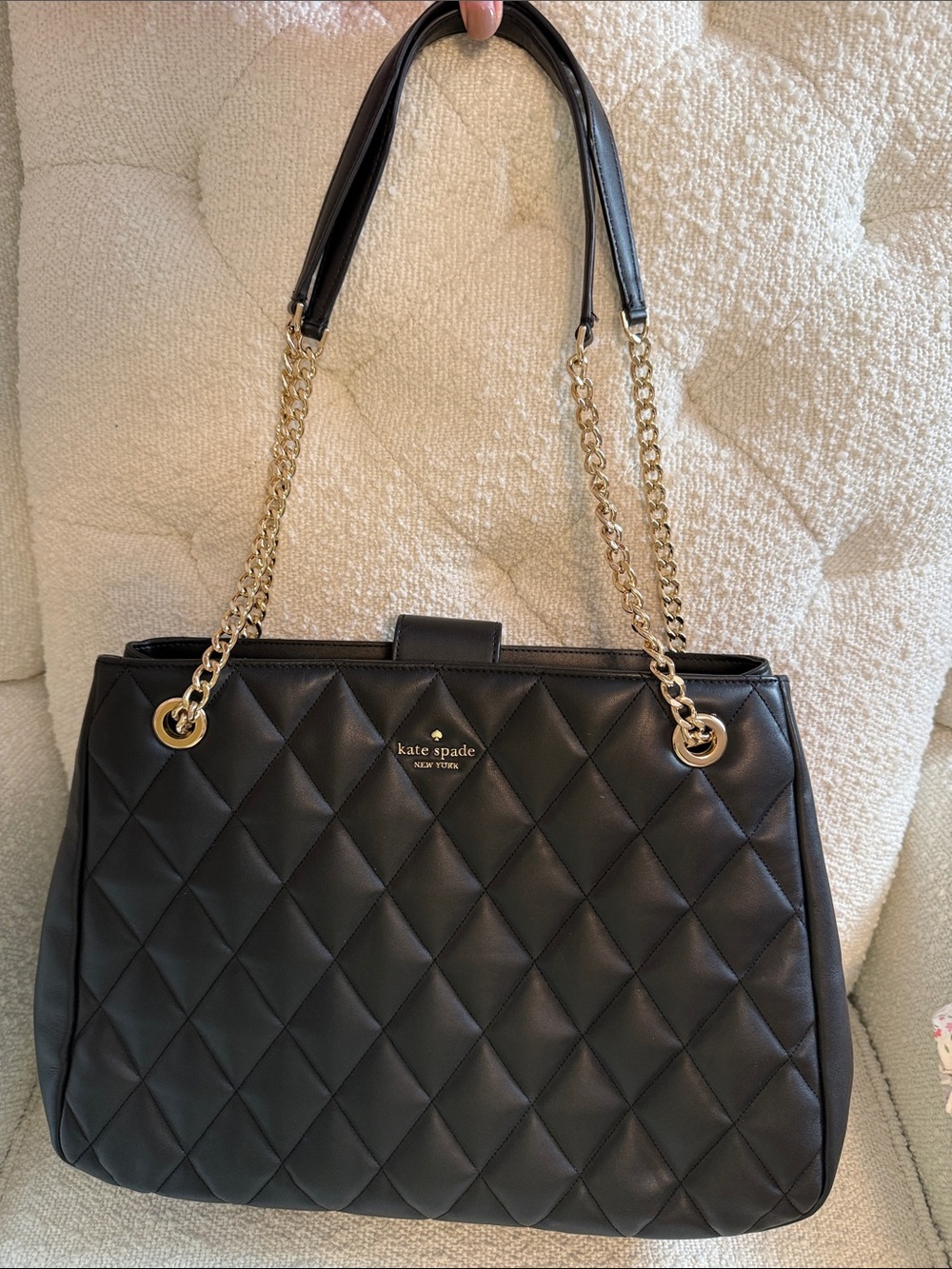 kate spade Black Quilted Leather Shoulder Bag with Gold Chain Straps
